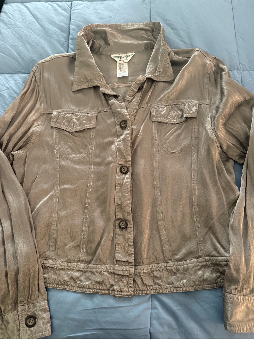 Hard Tail Taupe Button-Front Bomber Jacket